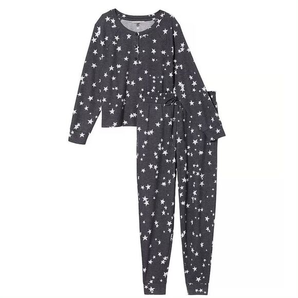 Victoria’s Secret Jogger Pajama Set Stars Gray and White Size Small - Picture 1 of 14